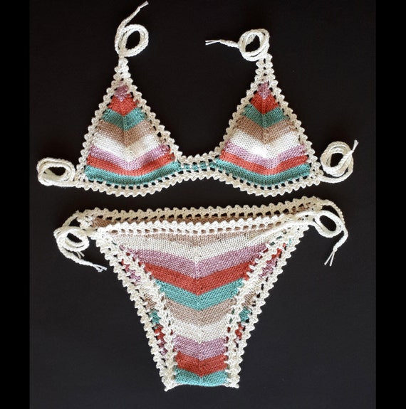 Items similar to Knitted and Crochet Brazil Bikini, Antibacterial ...