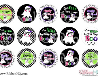 Nerdy Ghost, Nerdy Halloween, Bottle cap images, Scrap booking, hair bow supplies, Hair bow centers, BCI, Halloween, Ghost, Boo, Nerdy