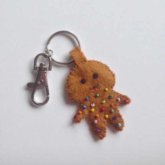 Felt Gingerbread Man Cookie Keyring/ Felt by FluffyFelties on Etsy