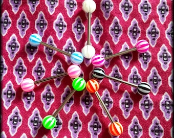 14g Candy Stripe Barbells! (Choose color) - Tongue Rings - Body Jewerly