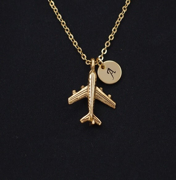 initial necklace airplane necklace gold airplane charm