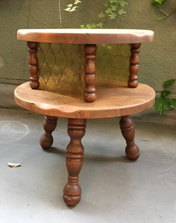 Twotiered solid wood end table, 1970's End Table, Masculine End Table
