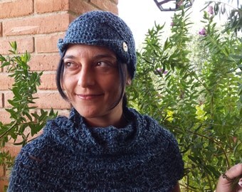 chapeau et foulard bleu chiné