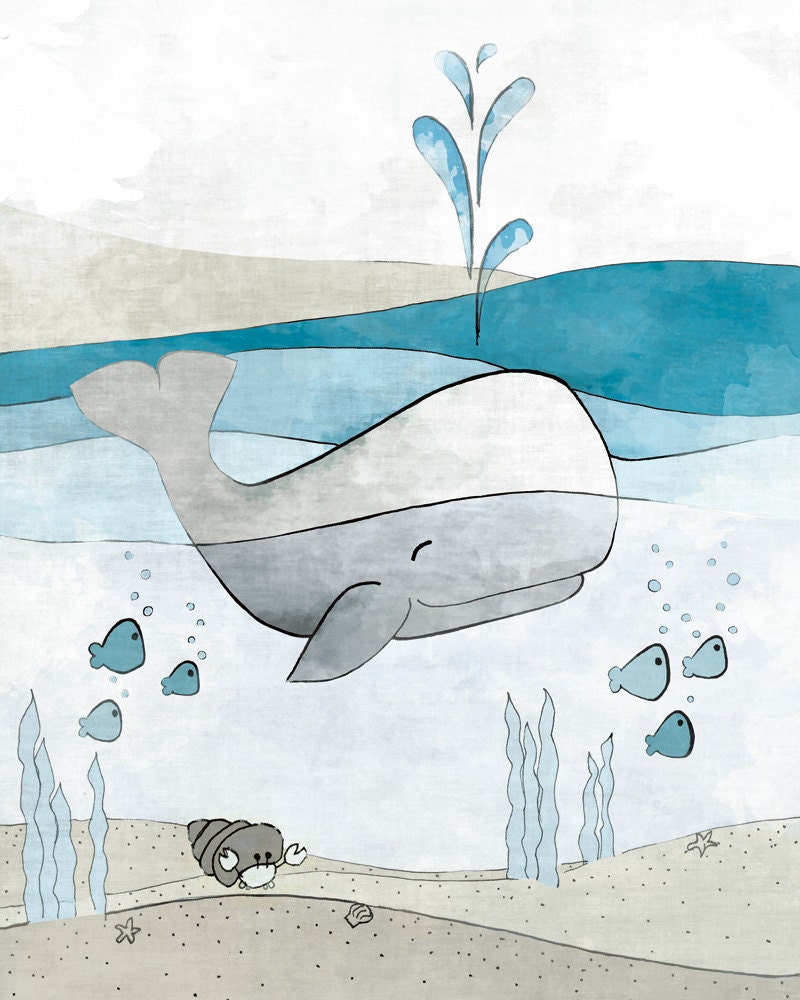 Fish Nursery Decor Etsy Whale Nursery Decor Nautical Art Print Childrens Room Blue And