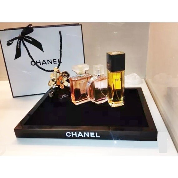 Luxury brand chanel cc Black vanity tray acrylic makeup jewellery