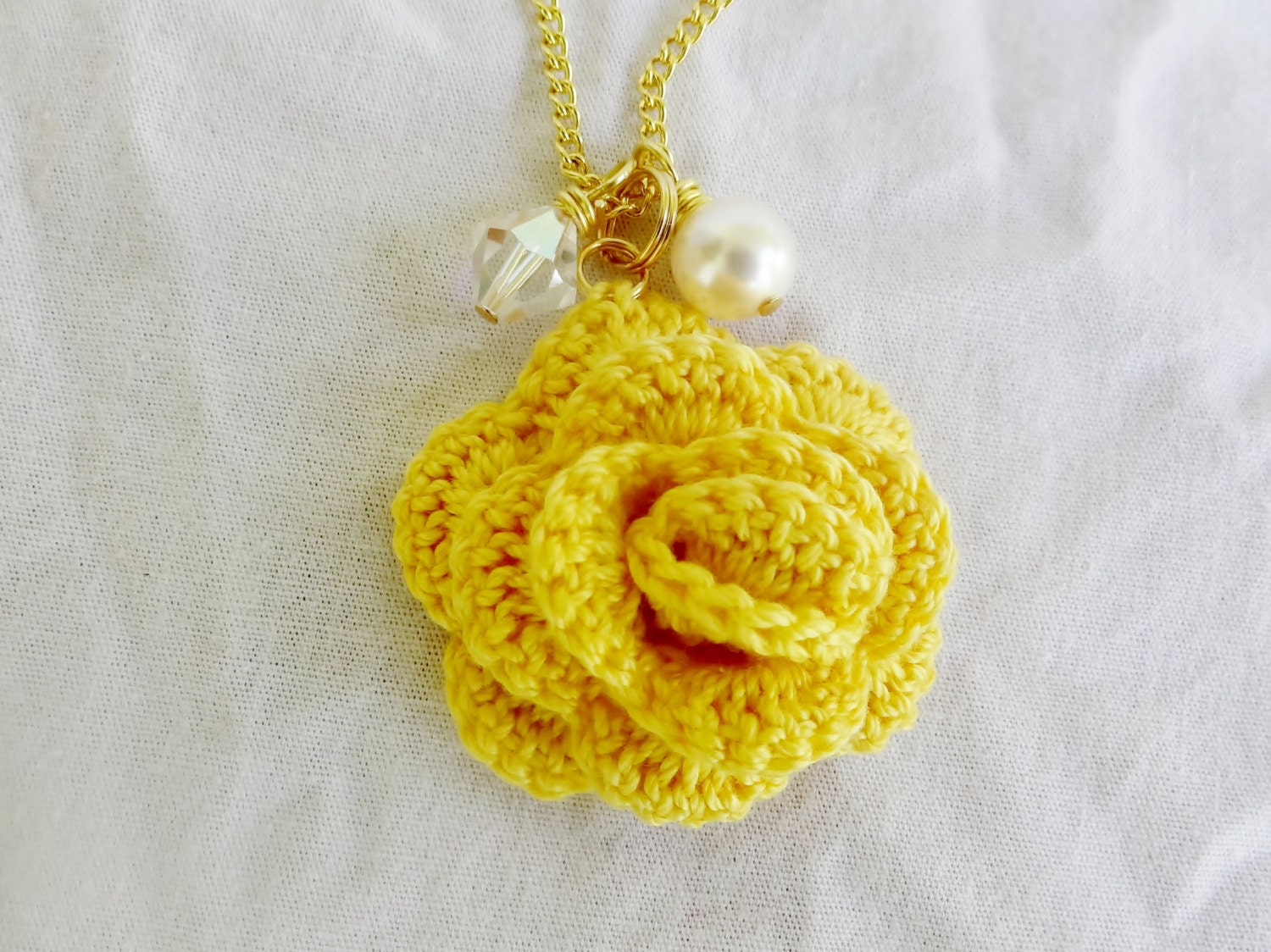 Yellow Rose Necklace Unique Anniversary by EmbellishMEStudio
