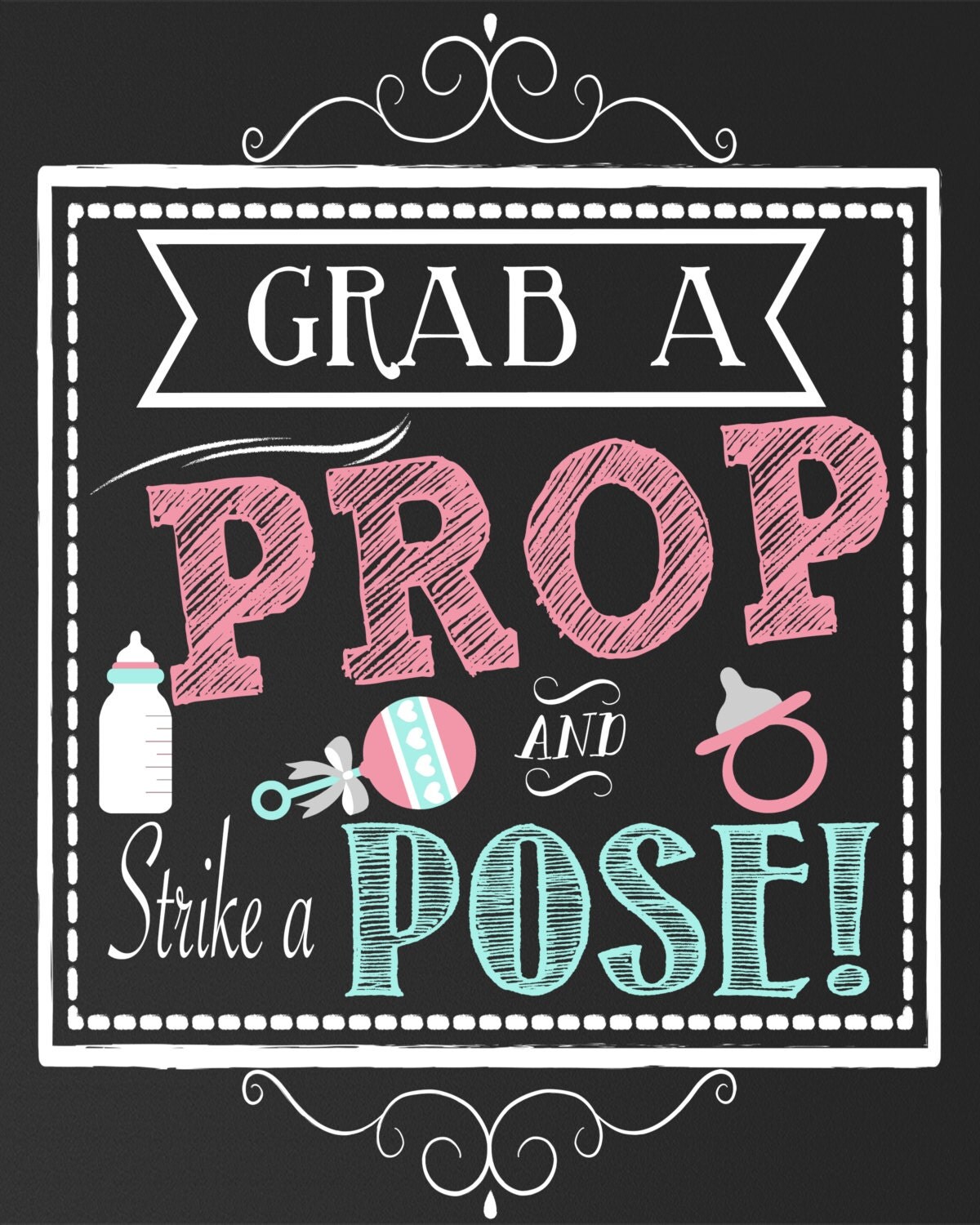 Grab a Prop and Pose baby shower sign baby shower props for