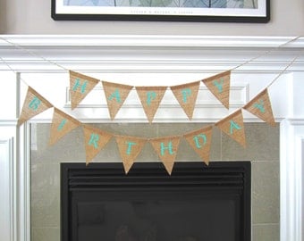 Happy Birthday burlap banner - birthday pennant - burlap pennant - birthday bunting
