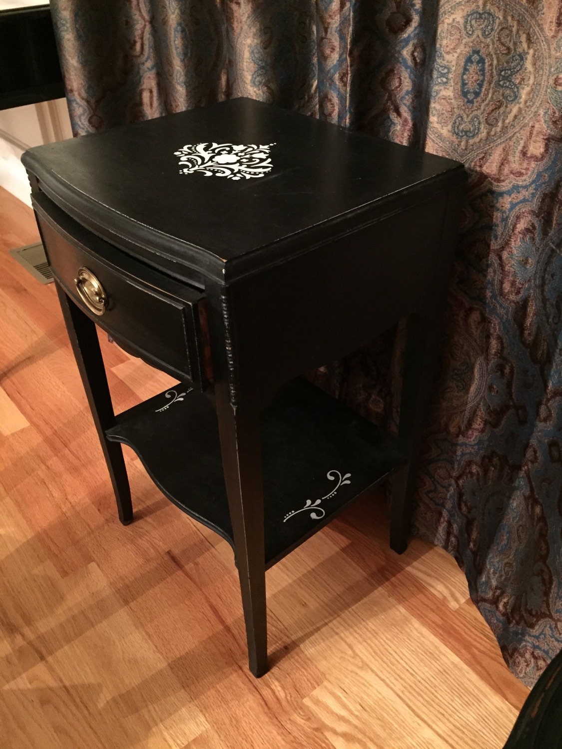 SOLD Vintage Refurbished Black Side Table chalk paint and