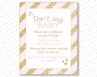 Dont say baby game Pink Gold (INSTANT DOWNLOAD) - Dont say baby - Pink and gold baby shower games - Baby shower activities BA001G