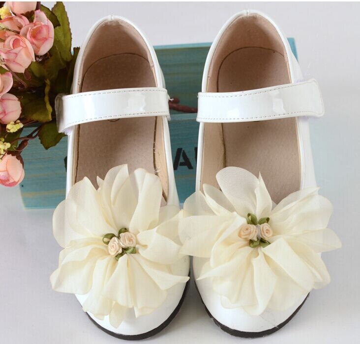 Flower Girl Shoes Ivory Lace Flowers White Leather by Flowerlodge