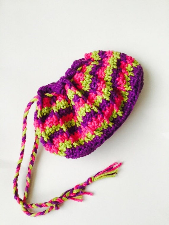 Items similar to Crocheted Drawstring Make up Bag, cosmetic bag ...