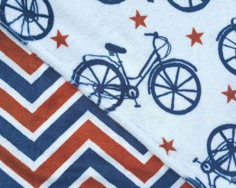 Baby security blanket, Baby lovey, Mini baby blanket, Bicycles and chevron stripes