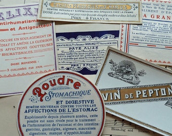 6 Different Vintage EUROPEAN CHEMIST DRUG labels from 1900s
