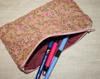 Zipper Pouch, Romantic fabric Pouch,Handmade School Pencil case , Handmade , Cotton Pouch, Cosmetics Pouch, Travel Pouch