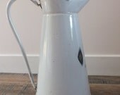 Enamelled metal white jug, rustic, farm, French decoration