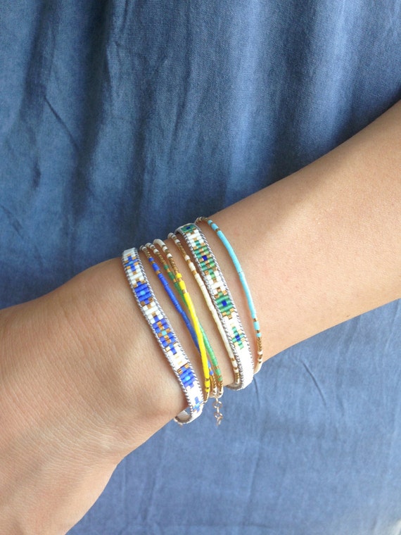 Gold tiny delicate bracelet / Ombre beaded layering bracelet