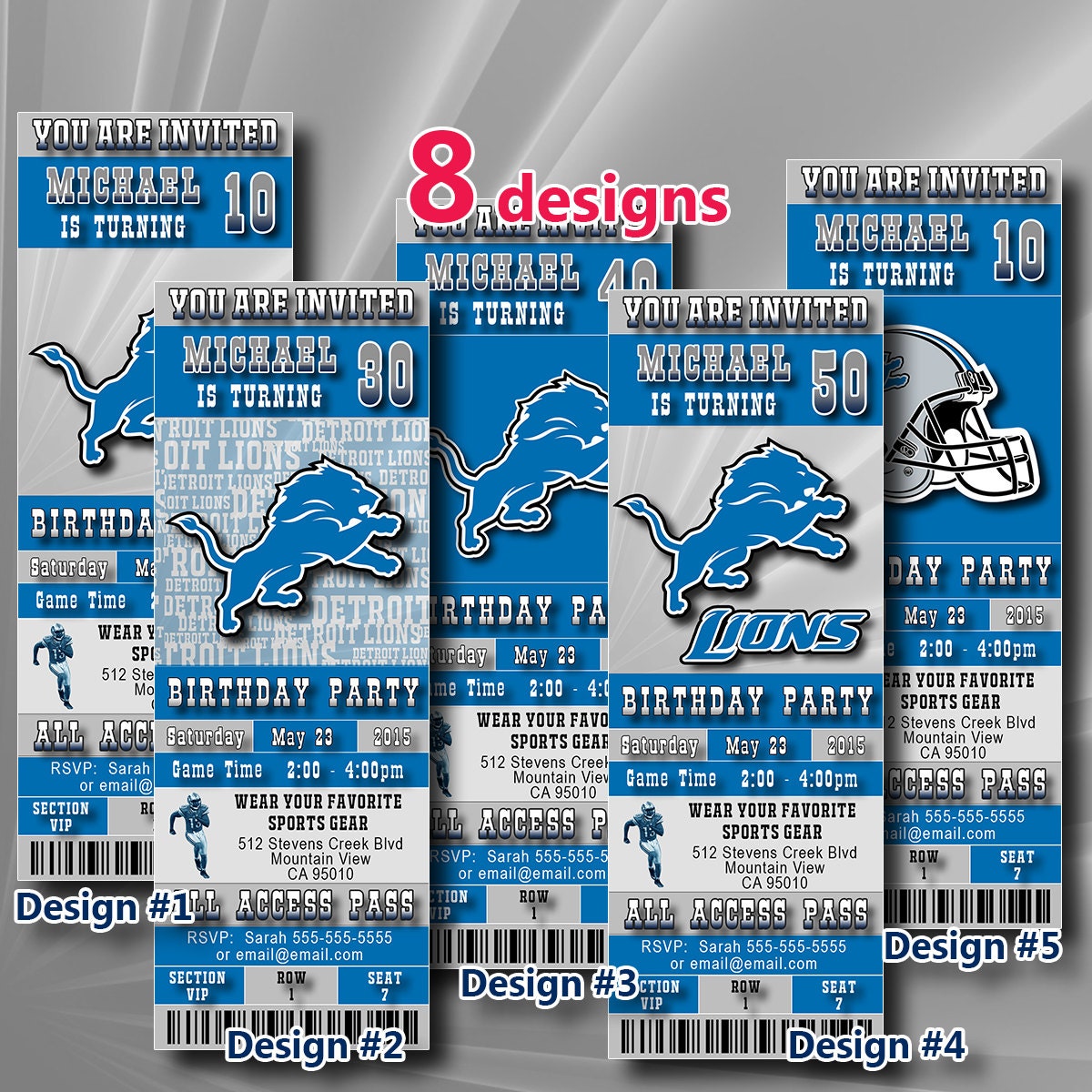 Detroit Lions Birthday Invitation Football Ticket by DigiSport