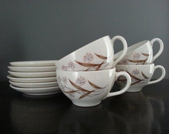 Vintage Carefree True China Syracuse Windswept 4 Teacups and 6 Saucers