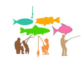 Fishing SVG, Studio 3, DXF, EPS and pdf Cutting Files for Electronic Cutting Machines