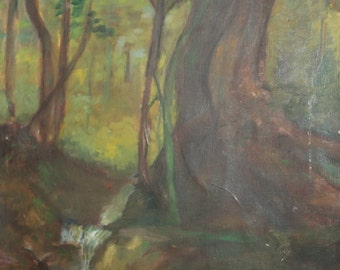 Vintage landscape forest oil painting