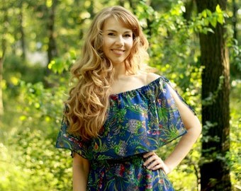 Maxi chiffon dress, Blue Chiffon Maxi Dress, Off shoulder Maxi Dress, dress with frill, Long chiffon dress