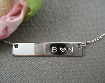 Hand Stamped Silver Bar Necklace...Personalized Name plate bar jewelry, Sorority gift, monogram, bridesmaid gift
