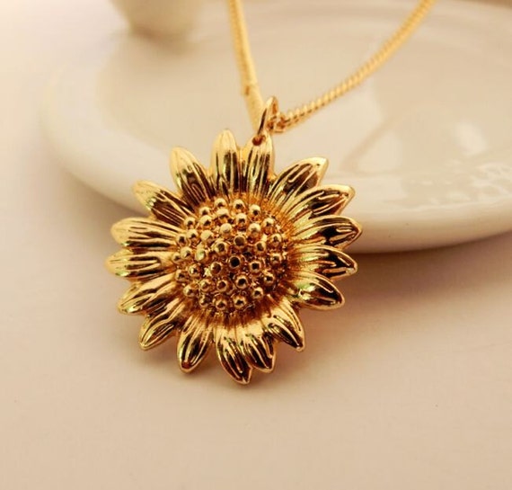 gold sunflower necklace sunflower jewelry bridesmaid by aeenher