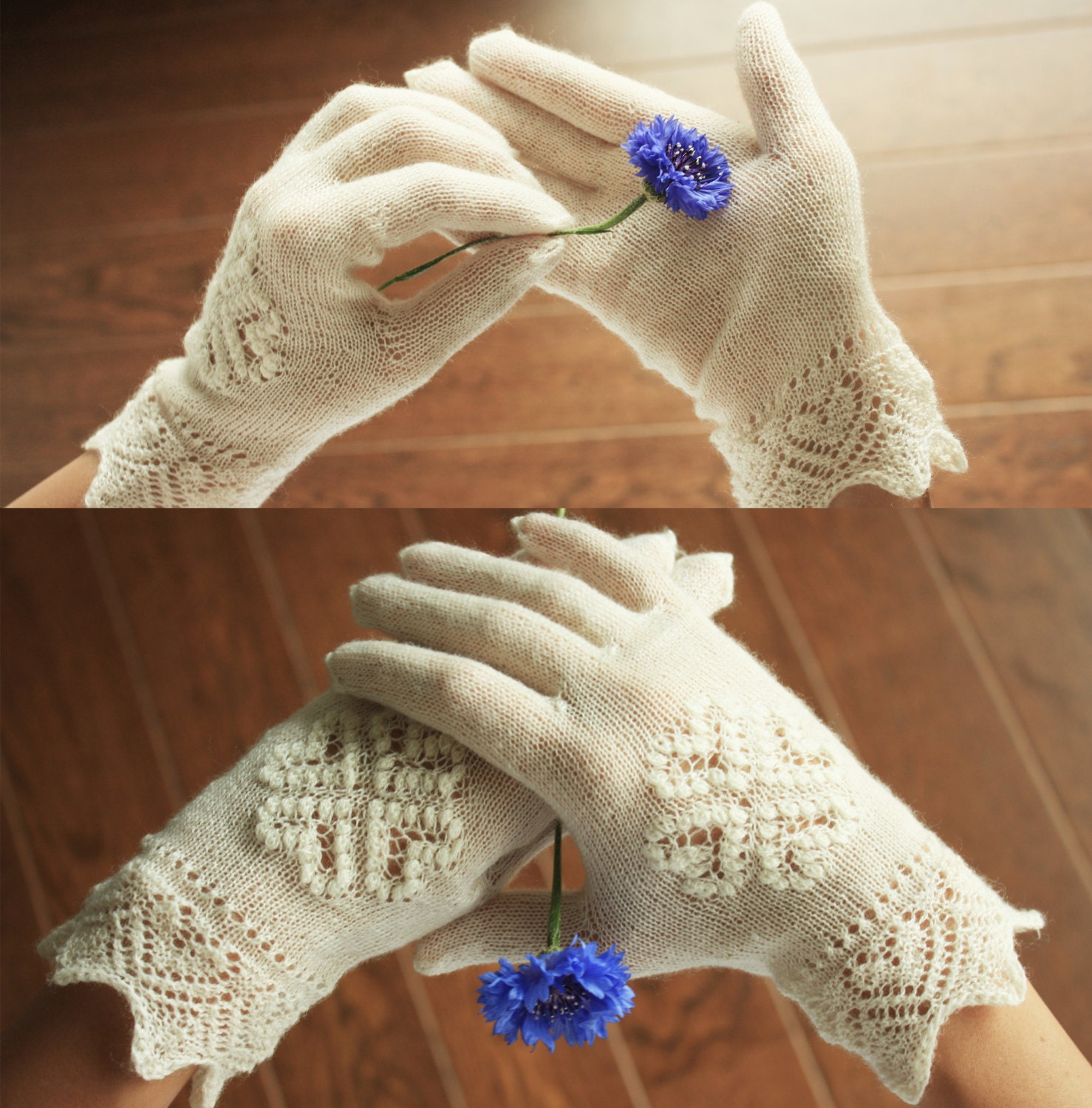 Handknitted gloves White Estonian Lace Bridal Gloves White