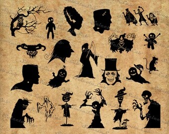 Digital SVG PNG halloween monsters, pumpkin , witch , ghost, Frankenstein, monster , skeleton, vector, clipart, instant download