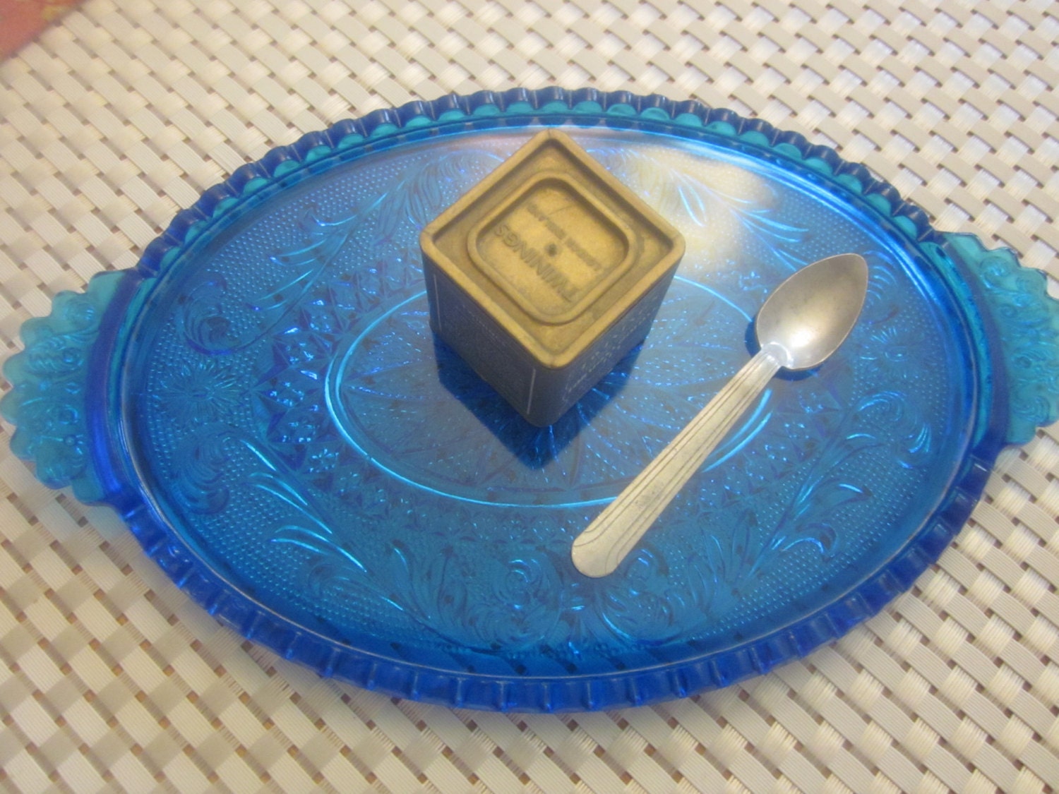 BLUE GLASS Serving Tray PLATTER by AllwaysSomethingBlue on Etsy