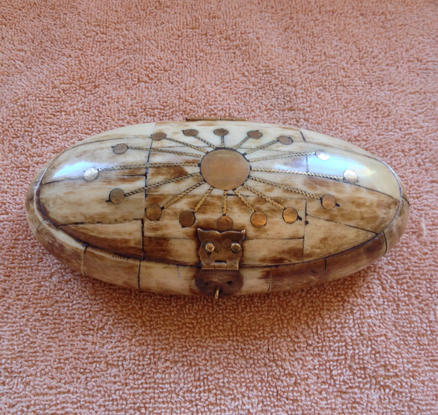 Inlay Brass Camel Bone Trinket Jewelry Box Hand Made in India