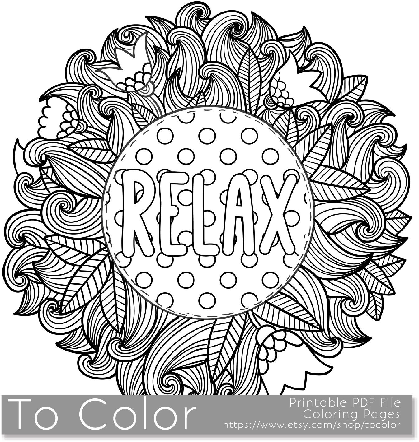 Printable Relax Coloring Page for Adults PDF JPG Instant