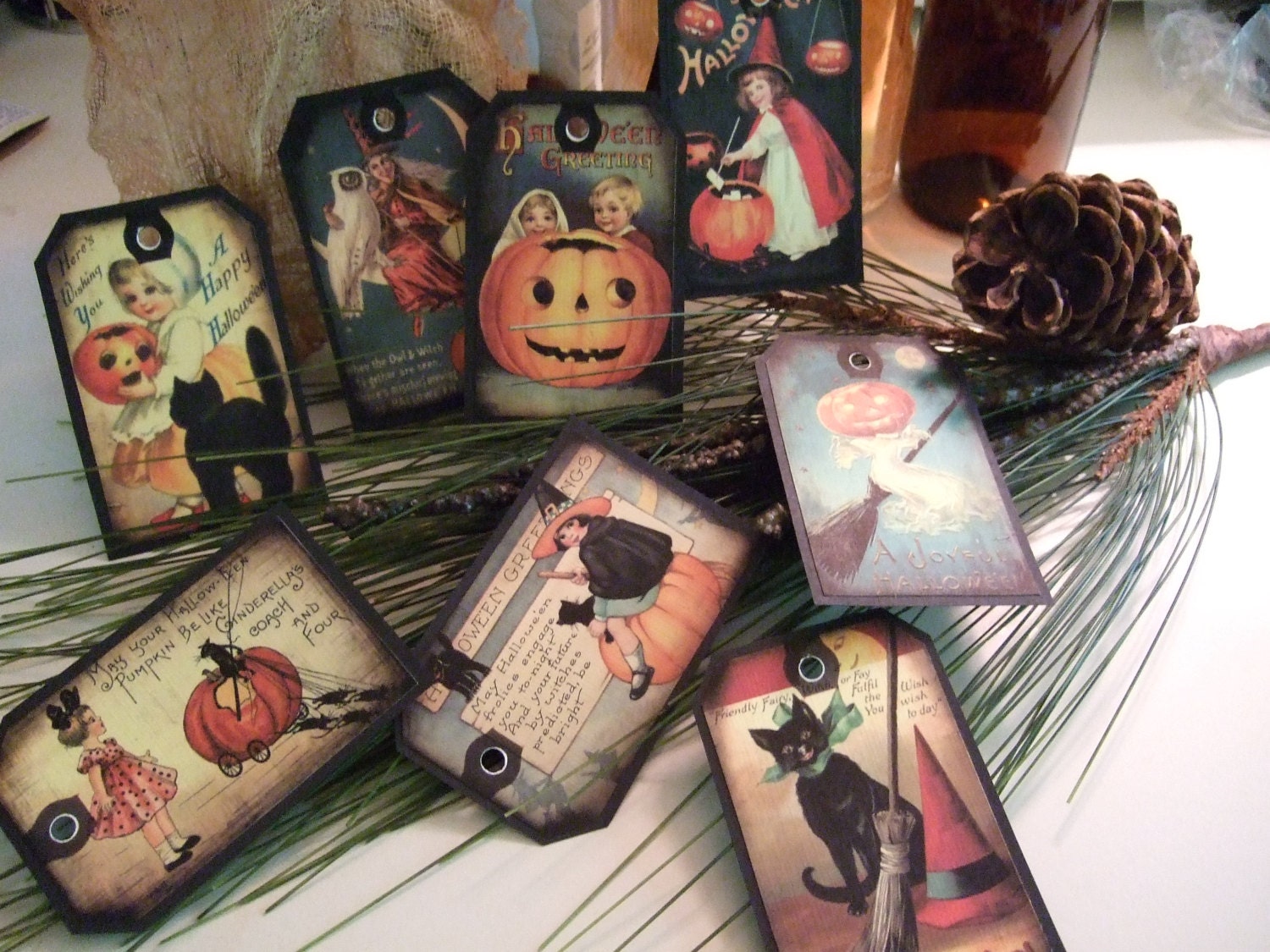 EIGHT Vintage Halloween Scrapbook Hang Tags Gift Tags