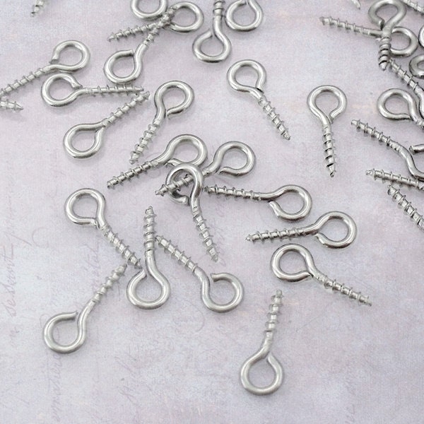 100 x Small Stainless Steel Screw Eye Pins / Bails 10mm x 4mm