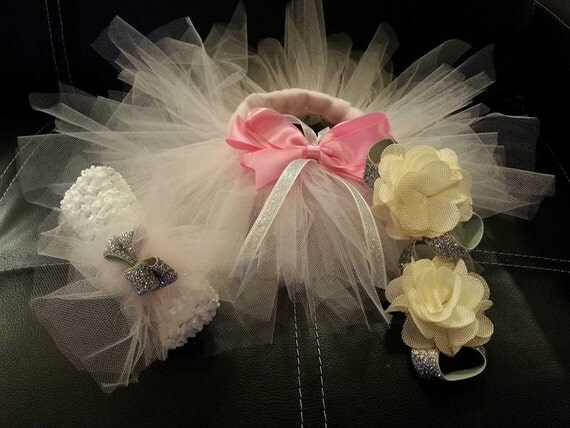 Newborn tutu with matching headband and barefoot sandals