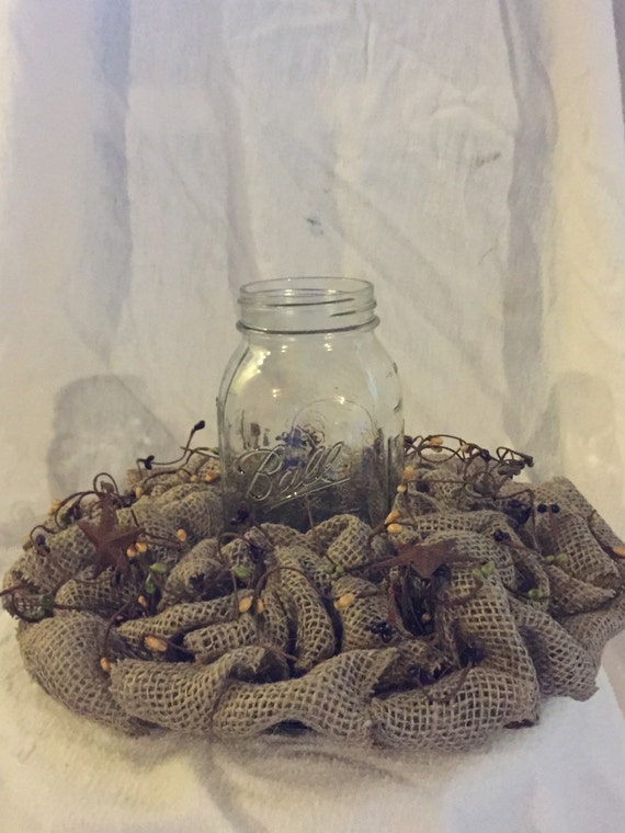 Items similar to Burlap Candle Ring with Mason Jar on Etsy
