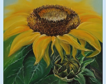 Original Oil Painting Abstract Modern Palette Knife Floral fine art on Canvas A Large Sunflower