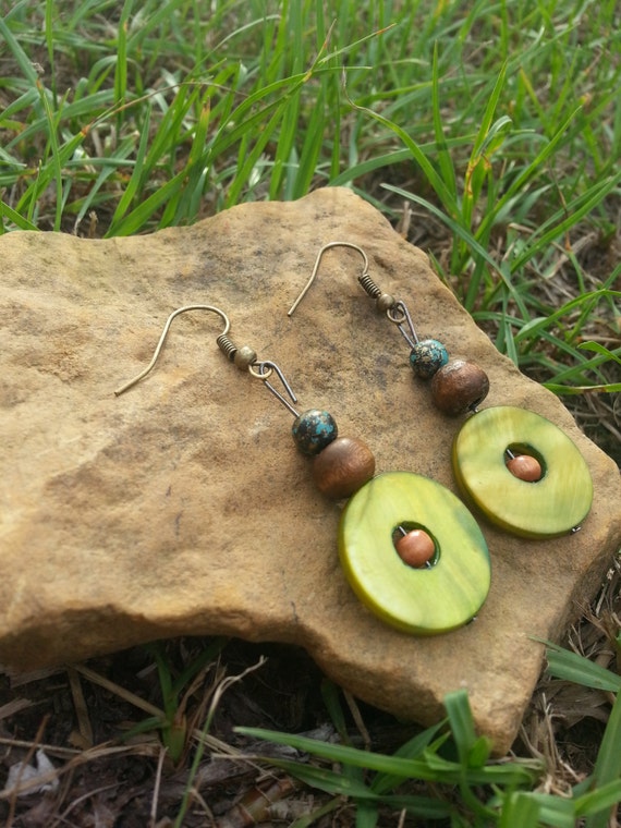 Earth Toned Green Boho Dangle Earings