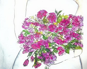 The Bride Original Watercolor Painting Matted & Framed