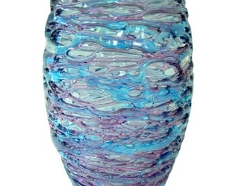Aqua and Amethyst Spun Glass Vase by Rebecca Zhukov Home Decor Collectible