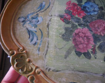 Vintage Shabby Beach Cottage Chic Wood Painted Dresser Floral Paris Flea Market Trinket Tray Feminine Pretty