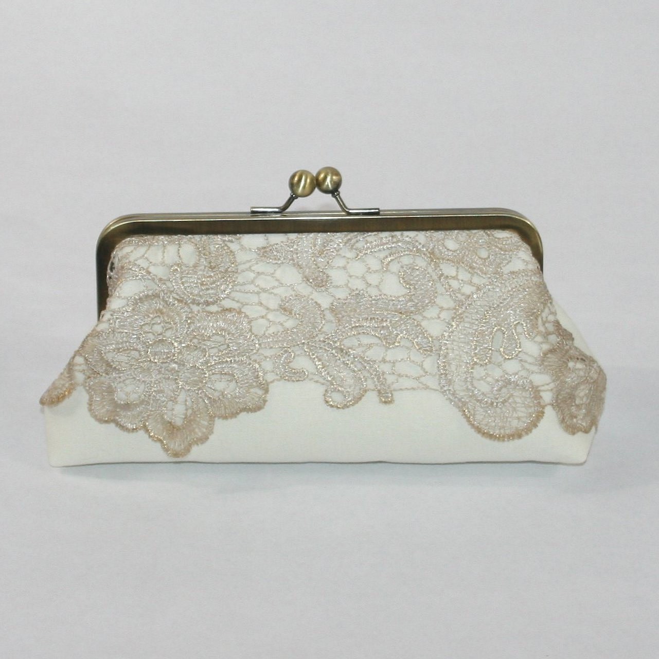 Champagne Lace on Ivory Linen Bridesmaid Clutches/ Lace