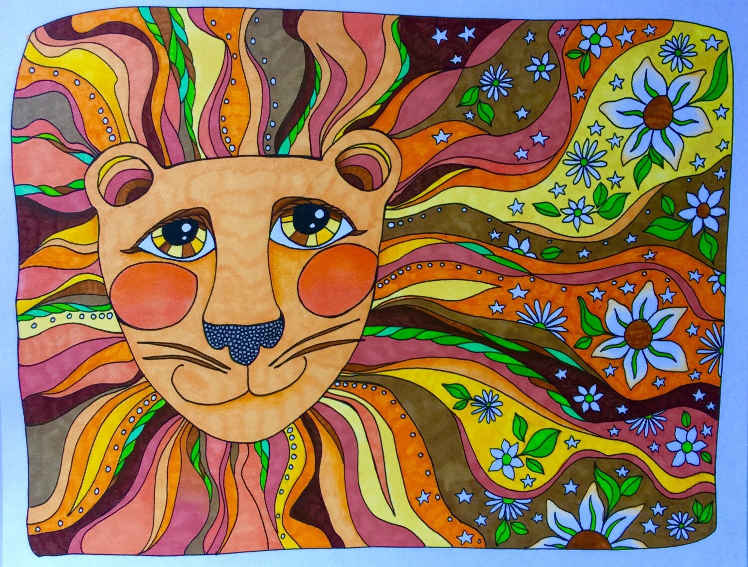 lion adult coloring page digital instant download animal