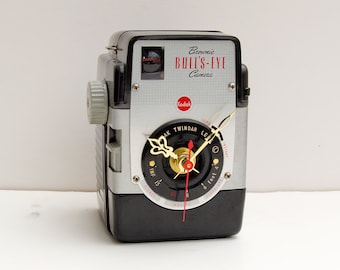 Recycled Kodak Brownie Bullseye Camera Clock, clock made from camera, unique homemade camera clock