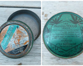 Vintage 1930/1950 French tin box medicine box pharmacy apothecary Pastilles Lotus