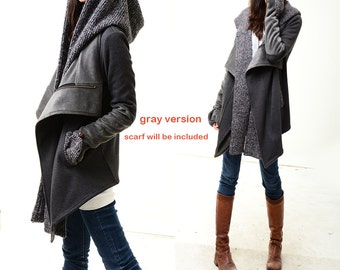 Tuareg - thick cotton fleece jacket and scarf set / lined cotton coat free scarf / thermo jacket / hoodie jacket (Y1228)