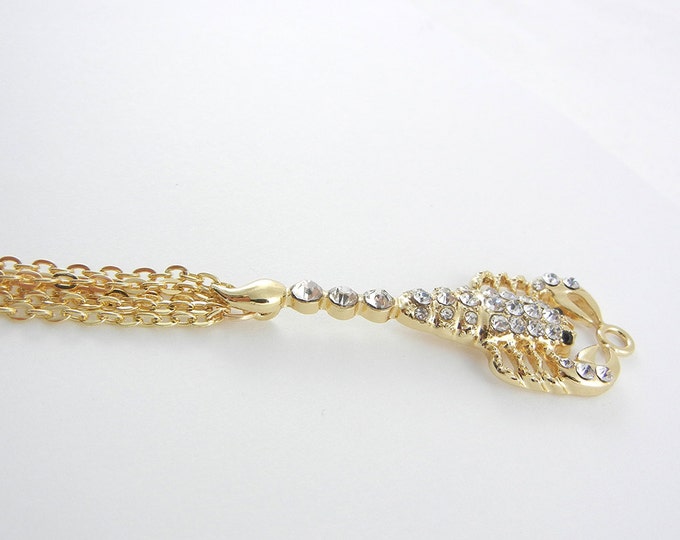 Gold-tone Scorpion Tassle Pendant Rhinestones