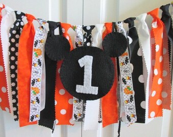 Halloween Mickey Mouse Rag Tie Banner ~High Chair Banner ~Photo Prop ~Cake Smash ~1st Birthday ~Halloween ~Birthday Banner ~Disney theme