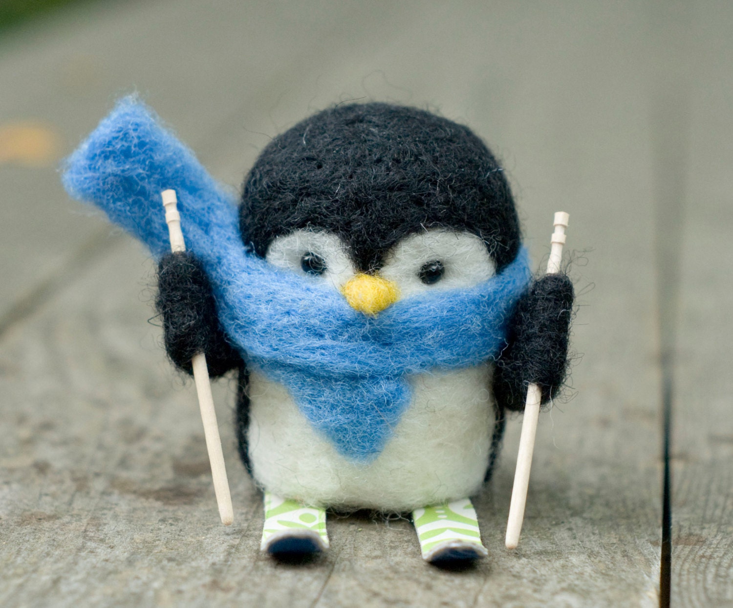 Needle Felted Penguin Skiing